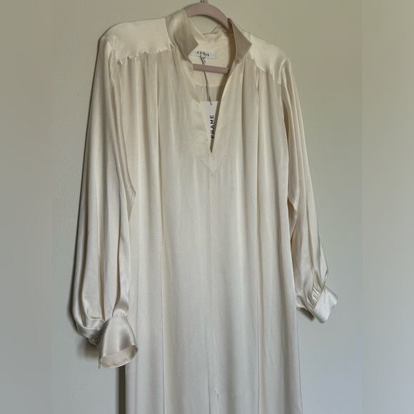 FRAME Silk Kaftan Maxi Dress White - Picture 5 of 12